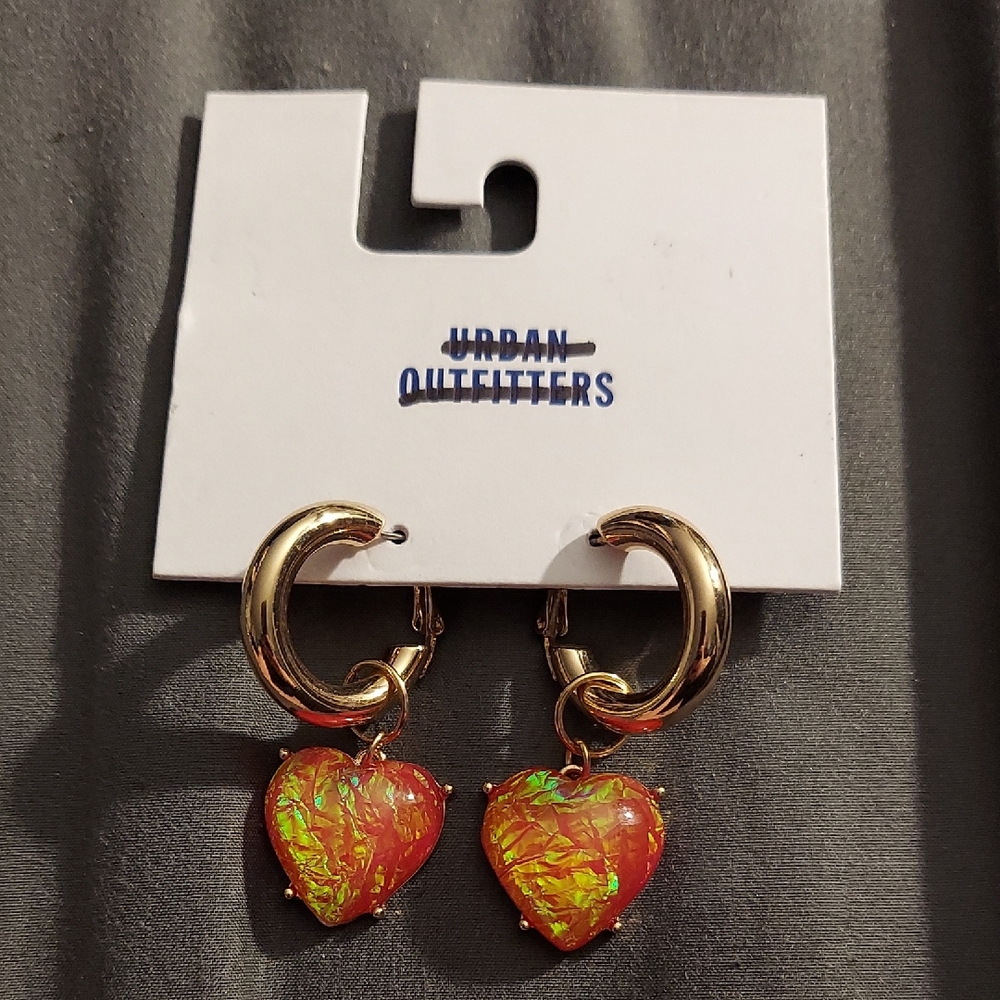 Urban Outfitters Gold and Red Heart Earrings